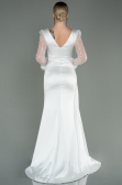 Robe de Soirée Longue Satin Blanc ABU3080