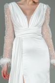 Robe de Soirée Longue Satin Blanc ABU3080