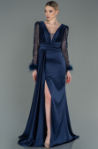 Robe de Soirée Longue Satin Bleu Marine ABU3080