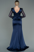 Robe de Soirée Longue Satin Bleu Marine ABU3080