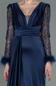 Robe de Soirée Longue Satin Bleu Marine ABU3080