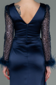Robe de Soirée Longue Satin Bleu Marine ABU3080
