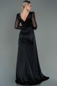 Robe de Soirée Longue Satin Noir ABU3080