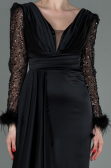 Robe de Soirée Longue Satin Noir ABU3080