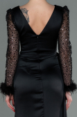 Robe de Soirée Longue Satin Noir ABU3080