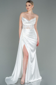 Robe De Soirée Satin Longue Blanc ABU2127