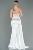 Robe De Soirée Satin Longue Blanc ABU2127