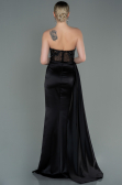 Robe de Soirée Longue Satin Noir ABU2127