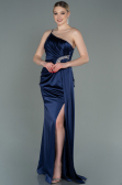 Robe de Fiançaille Longue Satin Bleu Marine ABU3088