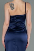 Robe de Fiançaille Longue Satin Bleu Marine ABU3088