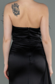 Robe de Soirée Longue Satin Noir ABU3091