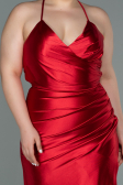 Robe de Soirée Grande Taille Longue Satin Rouge ABU3053