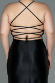 Robe de Soirée Grande Taille Longue Satin Noir ABU3053
