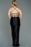 Robe de Soirée Grande Taille Longue Satin Noir ABU3053