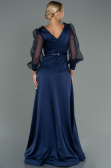Robe De Soirée Satin Longue Bleu Marine ABU2830