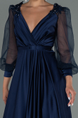 Robe De Soirée Satin Longue Bleu Marine ABU2830