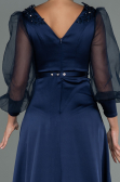 Robe De Soirée Satin Longue Bleu Marine ABU2830