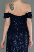 Robe de Soirée Longue Squameuse Bleu Marine ABU2987