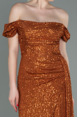 Robe de Soirée Longue Squameuse Marron Clair ABU2987