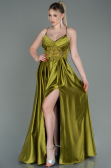 Robe De Soirée Satin Longue Pistache vert ABU2583