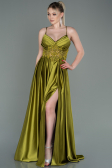 Robe De Soirée Satin Longue Pistache vert ABU2583