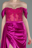 Robe De Soirée Satin Longue Fushia ABU2087