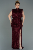 Robe de Soirée Grande Taille Longue Squameuse Rouge Bordeaux ABU3115