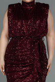 Robe de Soirée Grande Taille Longue Squameuse Rouge Bordeaux ABU3115