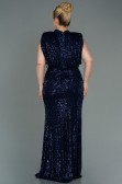 Robe de Soirée Grande Taille Longue Squameuse Bleu Marine ABU3115