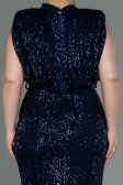 Robe de Soirée Grande Taille Longue Squameuse Bleu Marine ABU3115
