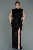 Robe de Soirée Grande Taille Longue Squameuse Noir ABU3115