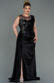Robe Grande Taille Longue Satin Noir ABU3125
