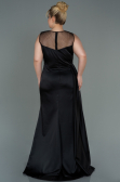 Robe Grande Taille Longue Satin Noir ABU3125