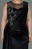 Robe Grande Taille Longue Satin Noir ABU3125