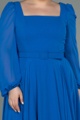 Robe Grande Taille Midi Mousseline Bleu Saxe ABK1753