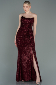 Robe de Soirée Longue Squameuse Rouge Bordeaux ABU3134