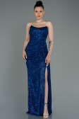 Robe de Soirée Longue Squameuse Bleu Saxe ABU3134