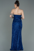 Robe de Soirée Longue Squameuse Bleu Saxe ABU3134
