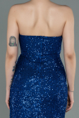 Robe de Soirée Longue Squameuse Bleu Saxe ABU3134