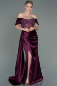 Robe De Soirée Satin Longue Couleur Cerise ABU2087