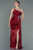 Robe De Fiançaille Satin Longue Rouge Bordeaux ABU3088
