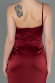 Robe De Fiançaille Satin Longue Rouge Bordeaux ABU3088