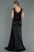 Robe de Soirée Longue Satin Noir ABU3161