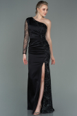 Robe de Soirée Longue Satin Noir ABU3162