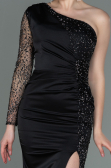 Robe de Soirée Longue Satin Noir ABU3162