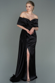 Robe De Soirée Satin Longue Noir ABU2893