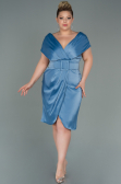Robe de Soirée Grande Taille Midi Satin Indigo ABK1499