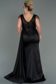 Robe de Soirée Grande Taille Longue Satin Noir ABU3169