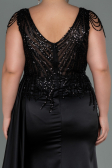 Robe de Soirée Grande Taille Longue Satin Noir ABU3169