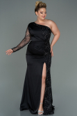 Robe Grande Taille Longue Satin Noir ABU3170